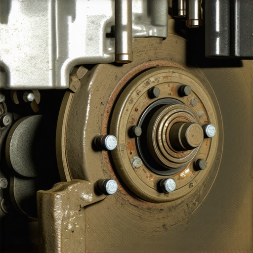 A detailed view of worn brake caliper hardware and dry slide pins, illustrating causes of brake noise.