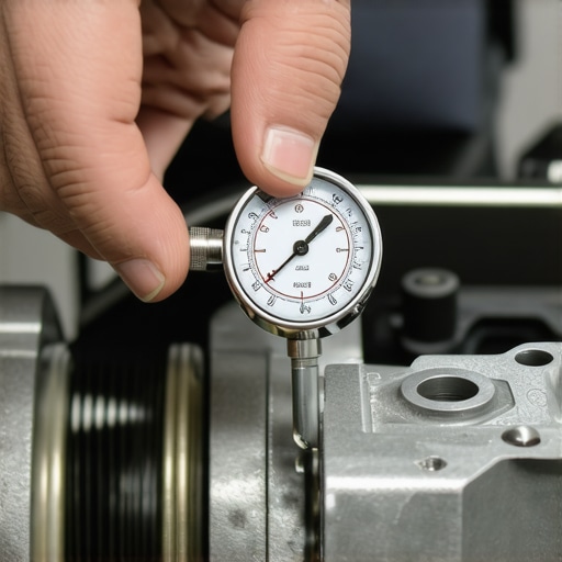 Precision Dial Indicator Inspection on Engine Block Mechanic performing cylinder bore and crankshaft endplay measurement with dial indicator