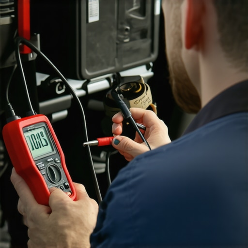 Testing an Oxygen Sensor with a Multimeter Mechanic testing an oxygen sensor signal wire with a digital multimeter probe near the engine exhaust manifold.